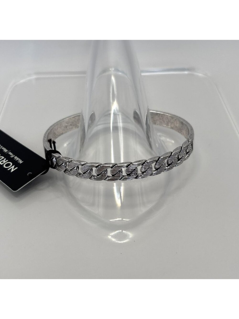 Nordstrom Mens Curb Chain Antique Silver Tone Cuff Bracelet Nickle Free NEW